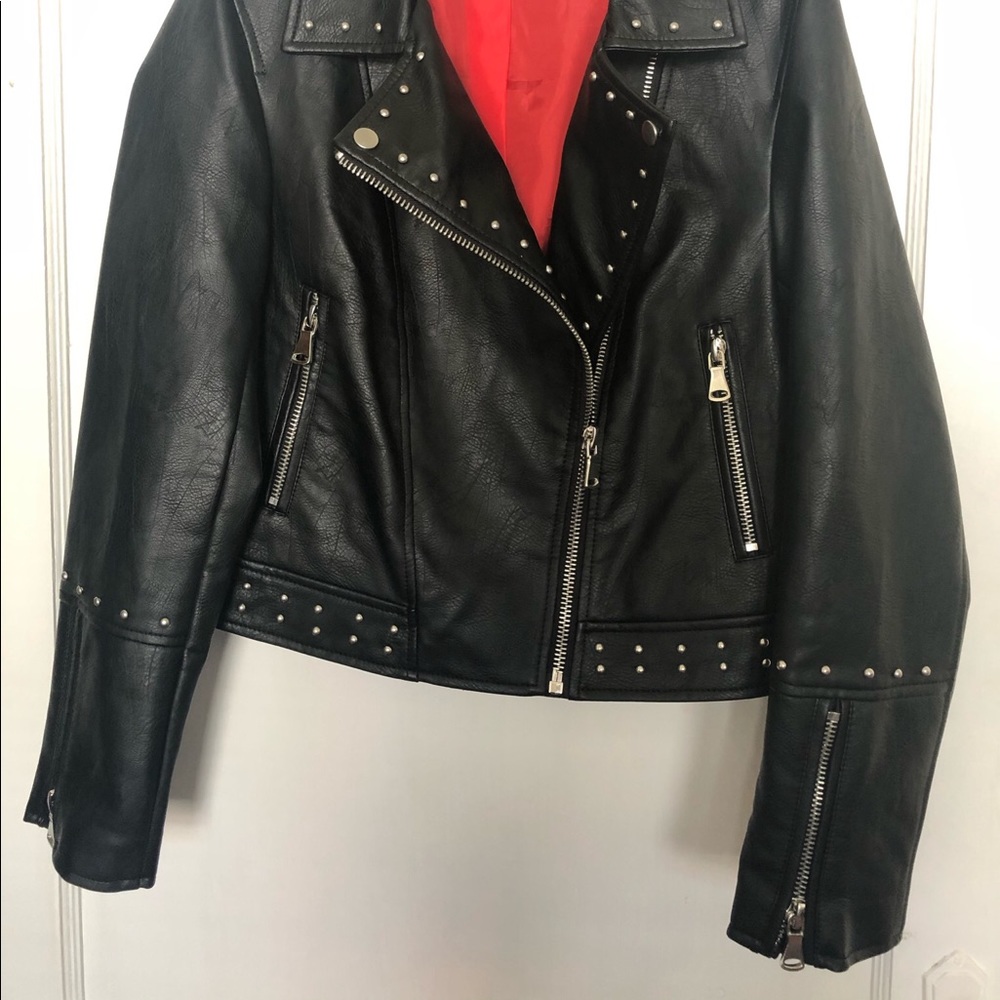MissGuided Kitty Motto Leather Jacket - Size 6 - Picture 4 of 6